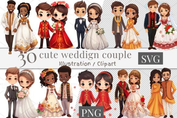 30 Cute Wedding Couple Stickers & Clipart for DIY Projects