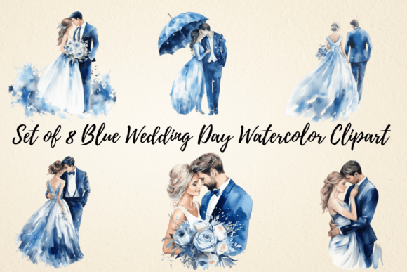 Blue Wedding Day Watercolor Clipart for Elegant Design