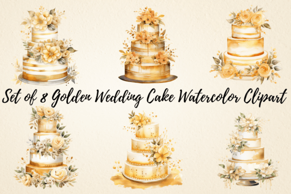 Golden Wedding Cake Watercolor Clipart: A Designer's Dream Asset