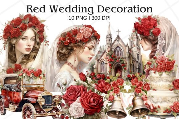 Red Wedding Decoration Watercolor: A Romantic Design Asset