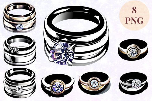 Wedding Ring 80 Clipart PNG: 8 Versatile Designs for Your Projects