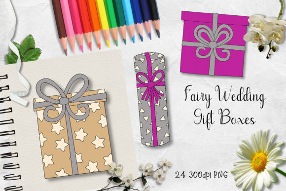 Whimsical Packaging: Fairy Wedding Gift Boxes Clipart
